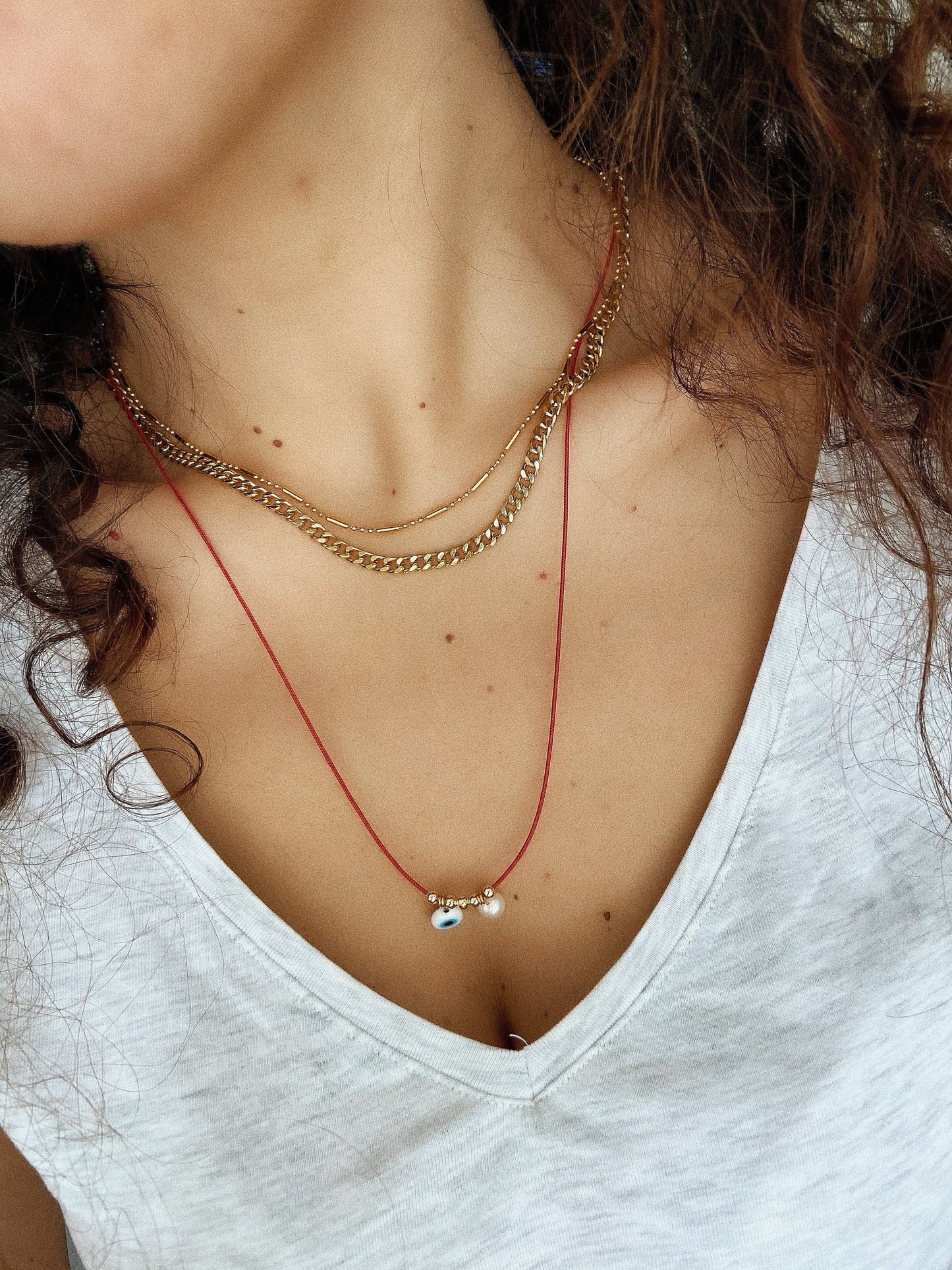 Evil Eye - Pearl Red String Necklace