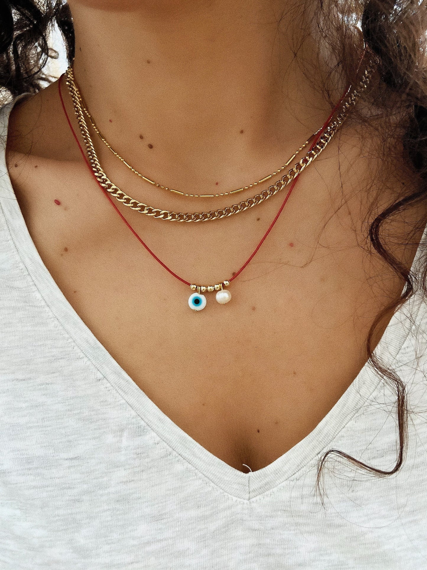 Evil Eye - Pearl Red String Necklace