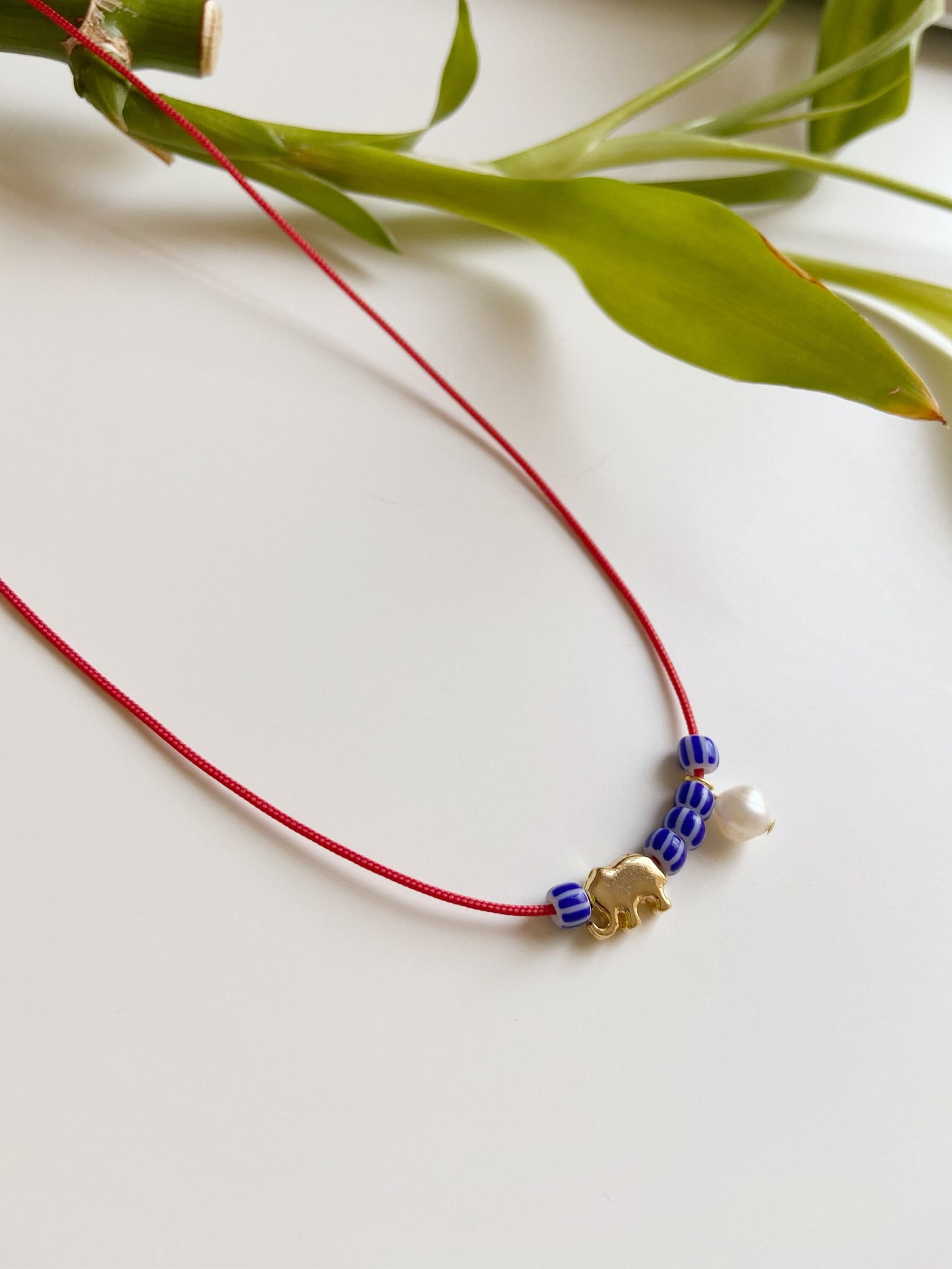 Elephant Red String Necklace