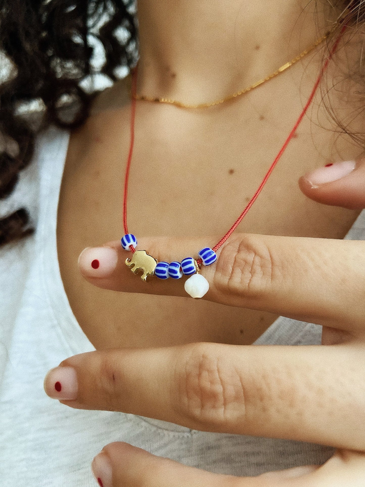 Elephant Red String Necklace