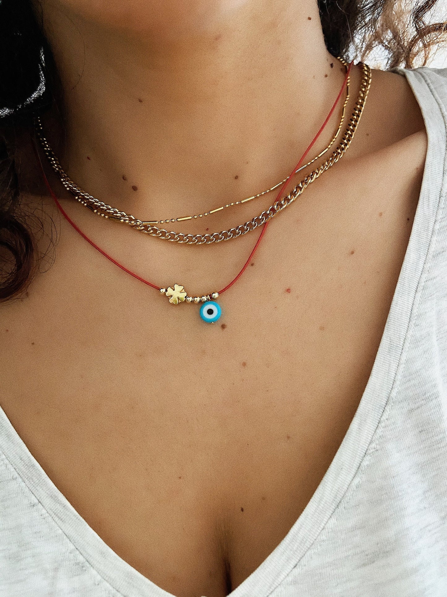 Clover Red String Necklace