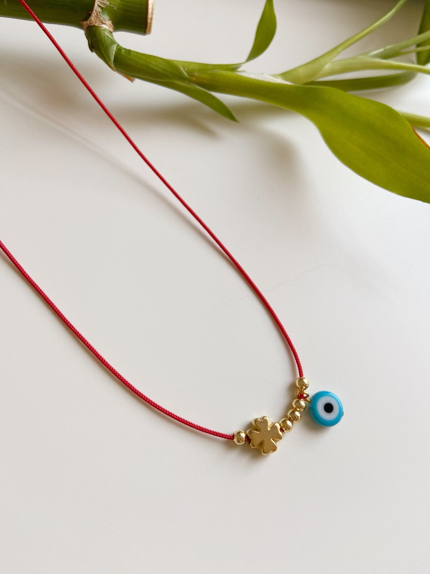 Clover Red String Necklace