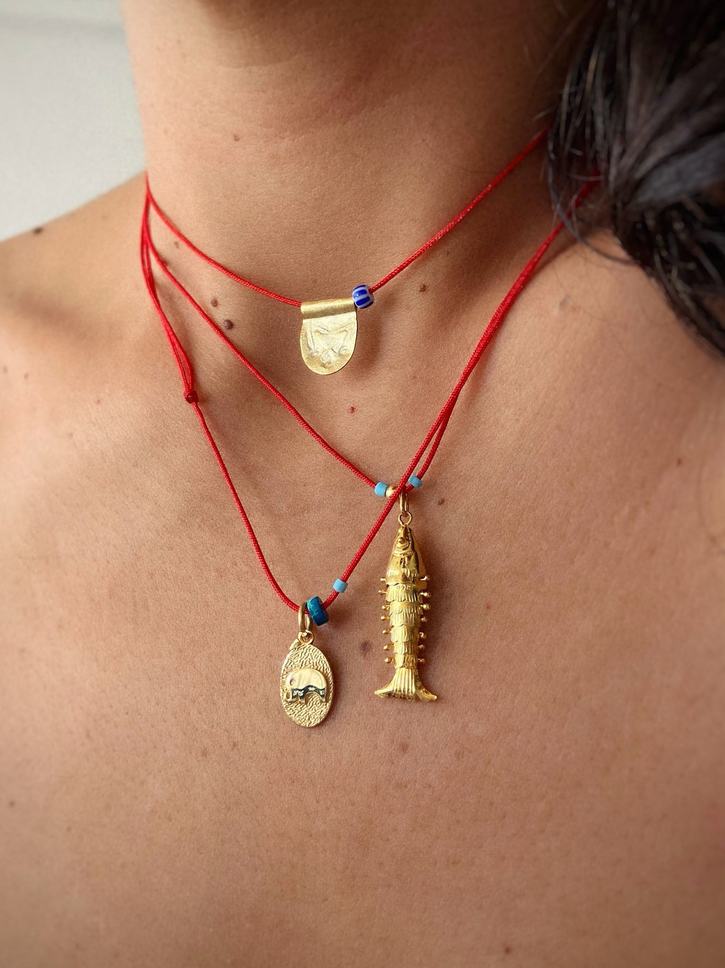 Istanbul - Gold Plate Red String Necklace