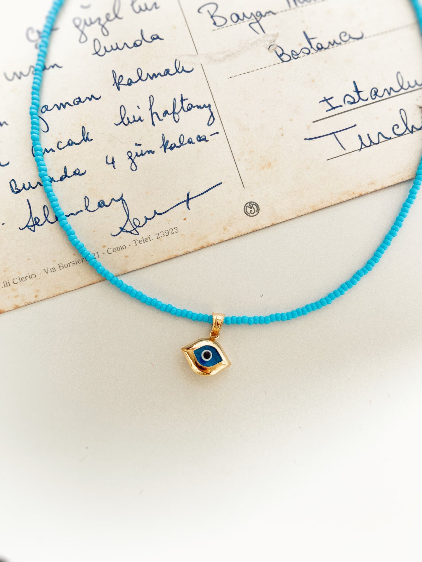 Blue Bead Evil Eye Necklace