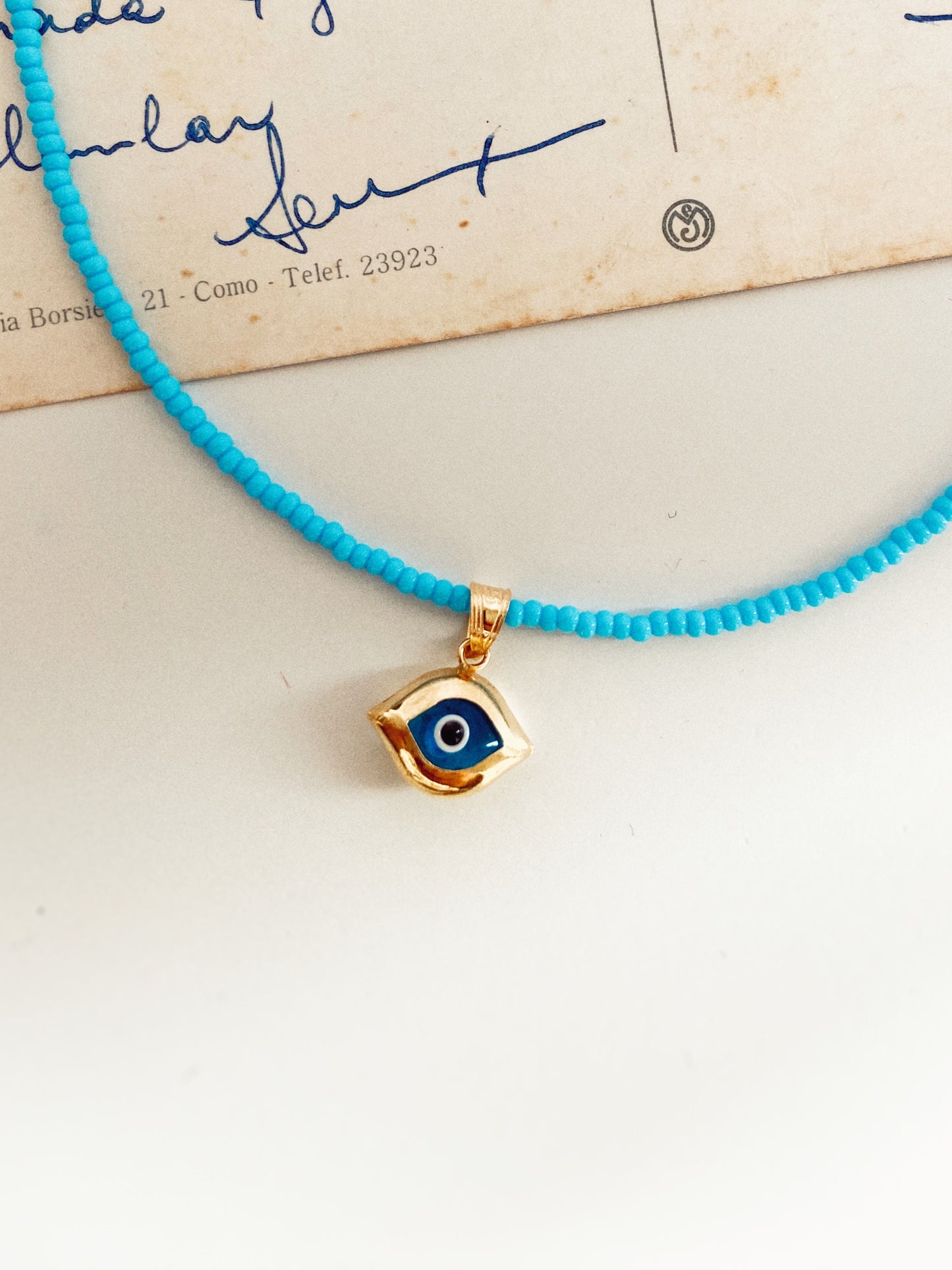 Blue Bead Evil Eye Necklace