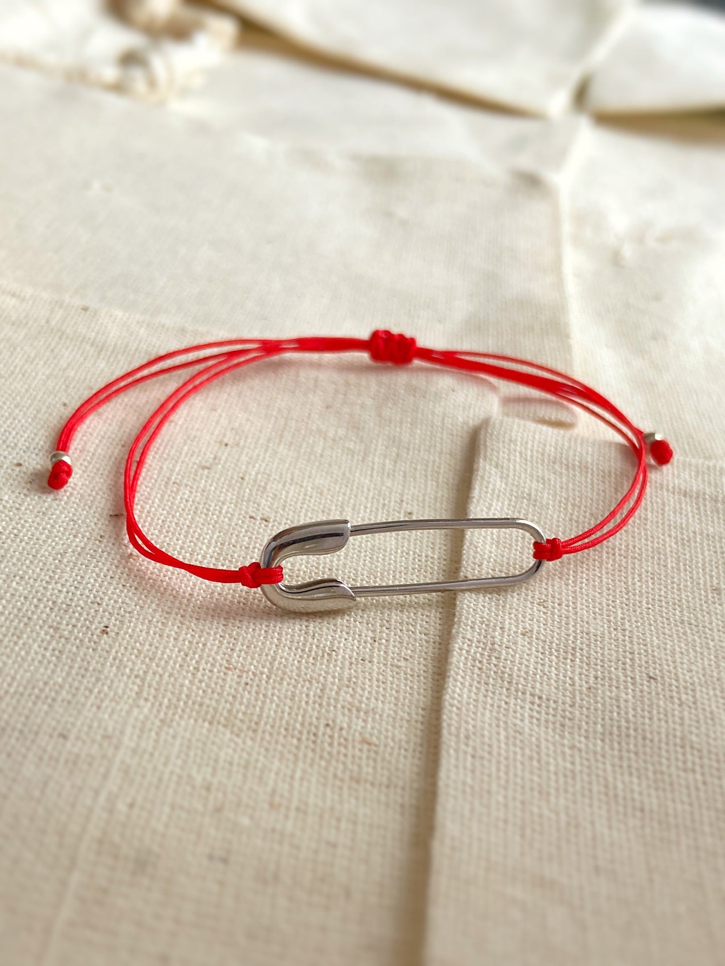 Red String Safety Pin Bracelet