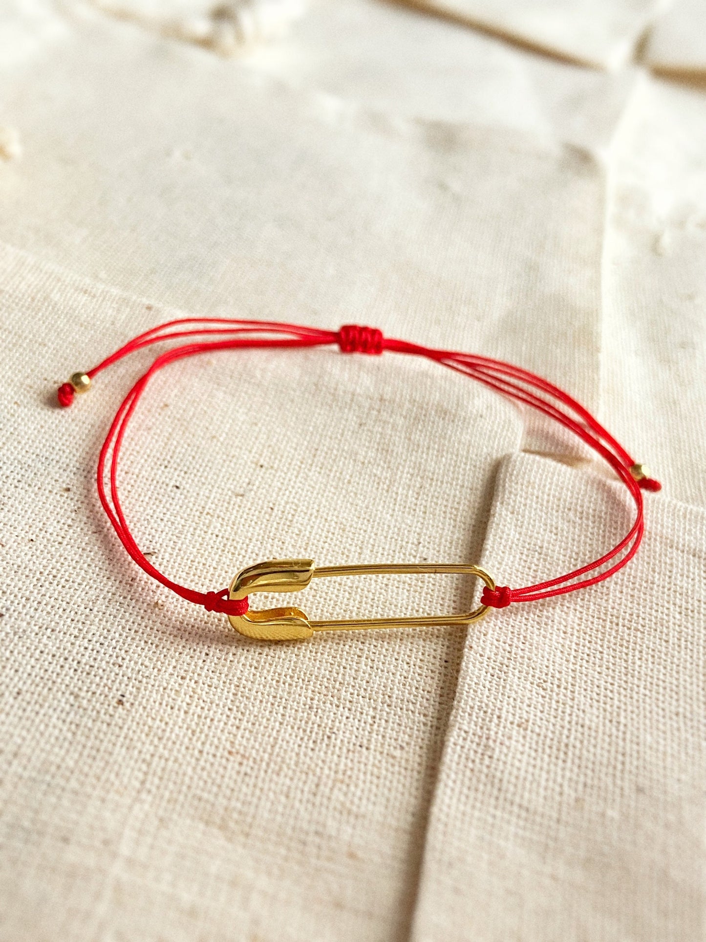 Red String Safety Pin Bracelet