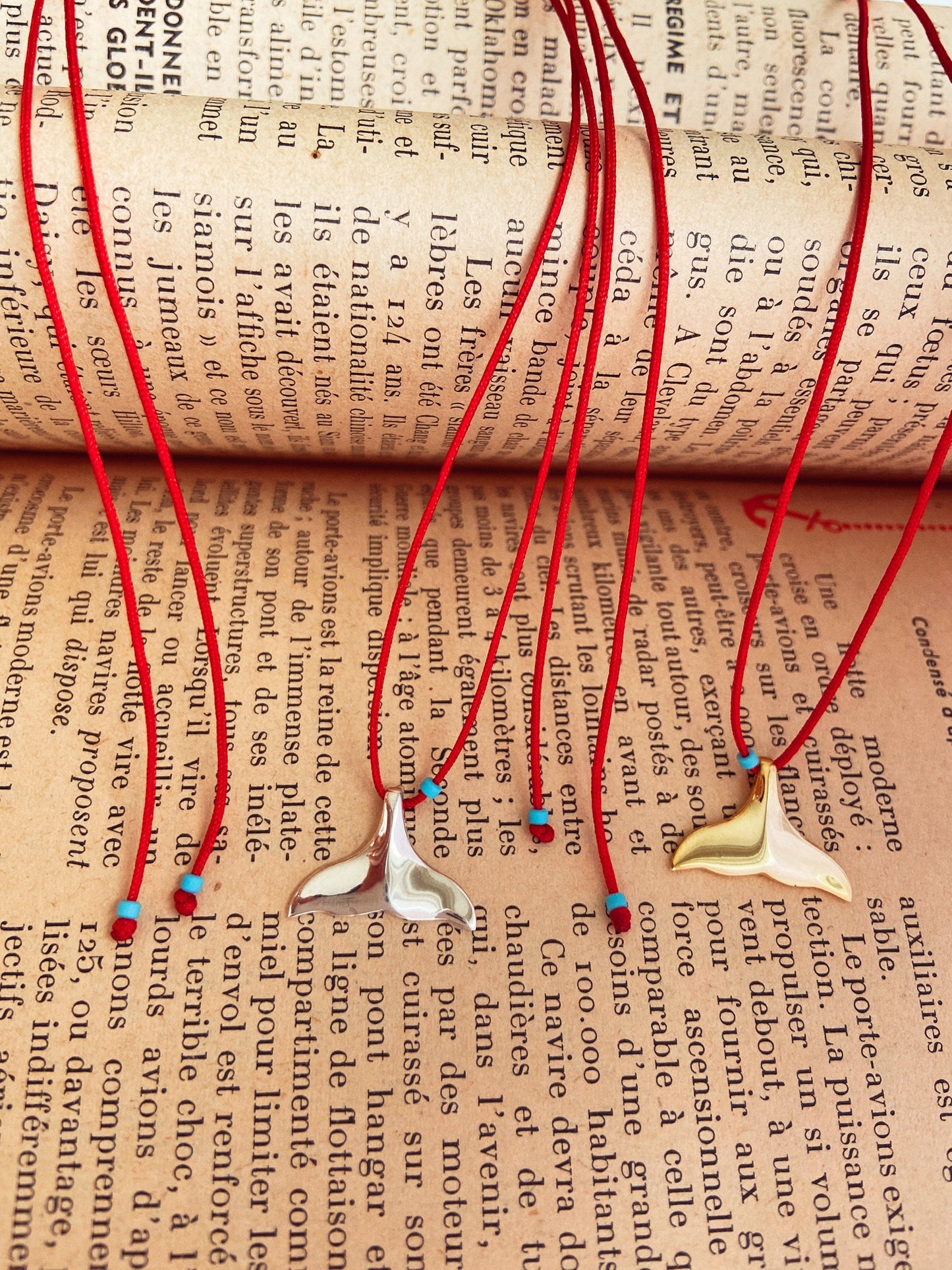 Whale Tail Red String Necklace