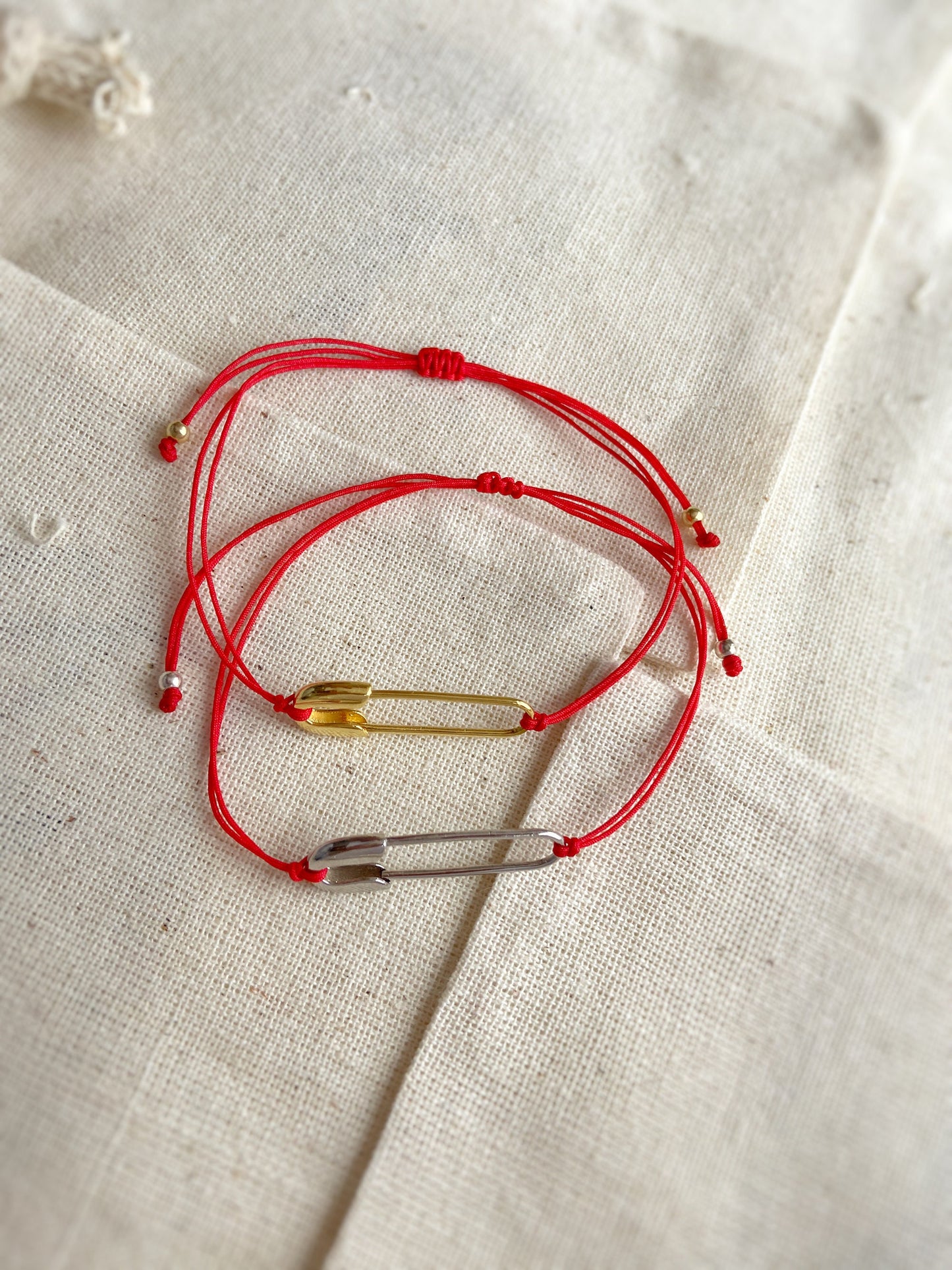 Red String Safety Pin Bracelet