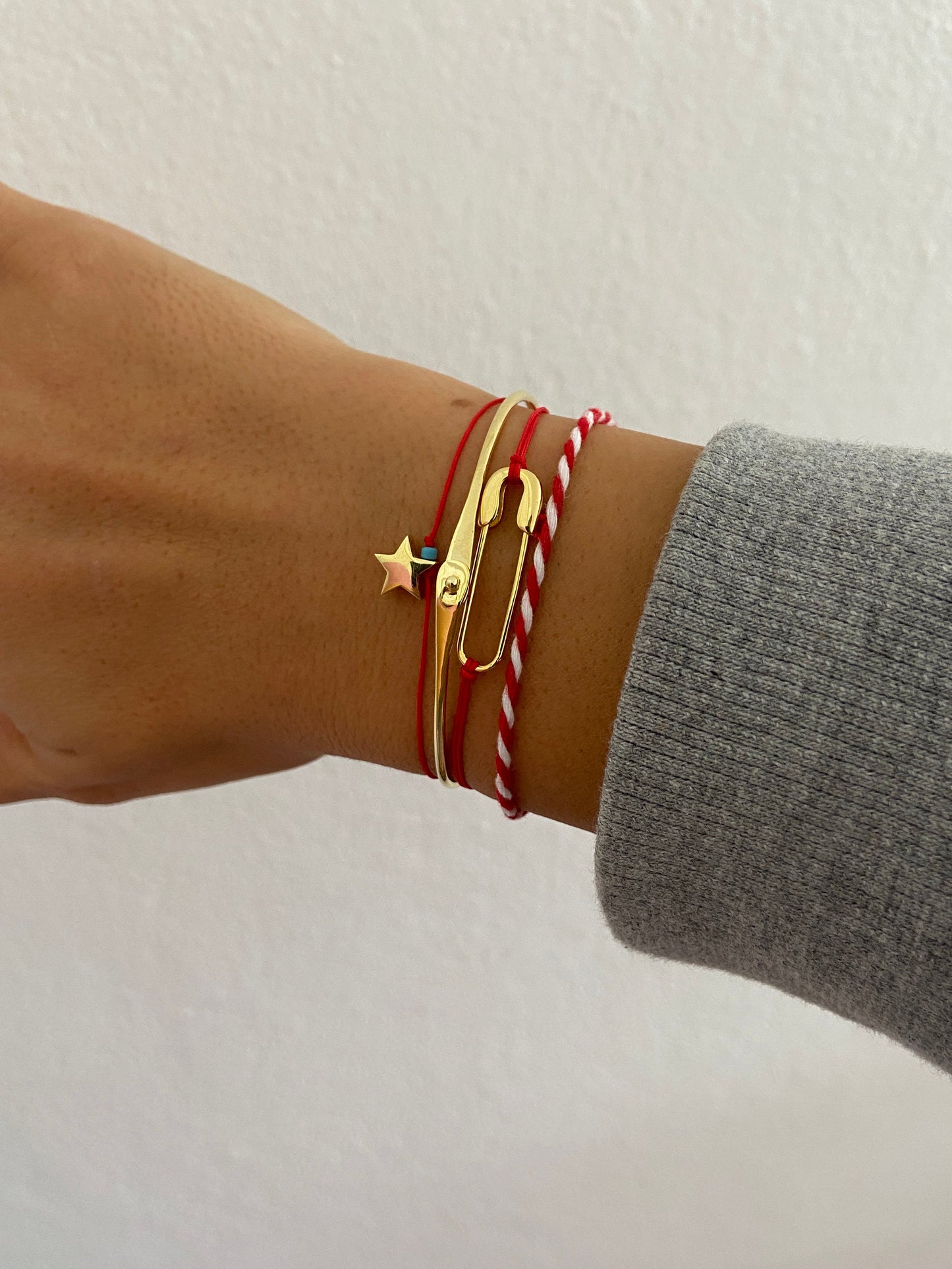 Red String Safety Pin Bracelet