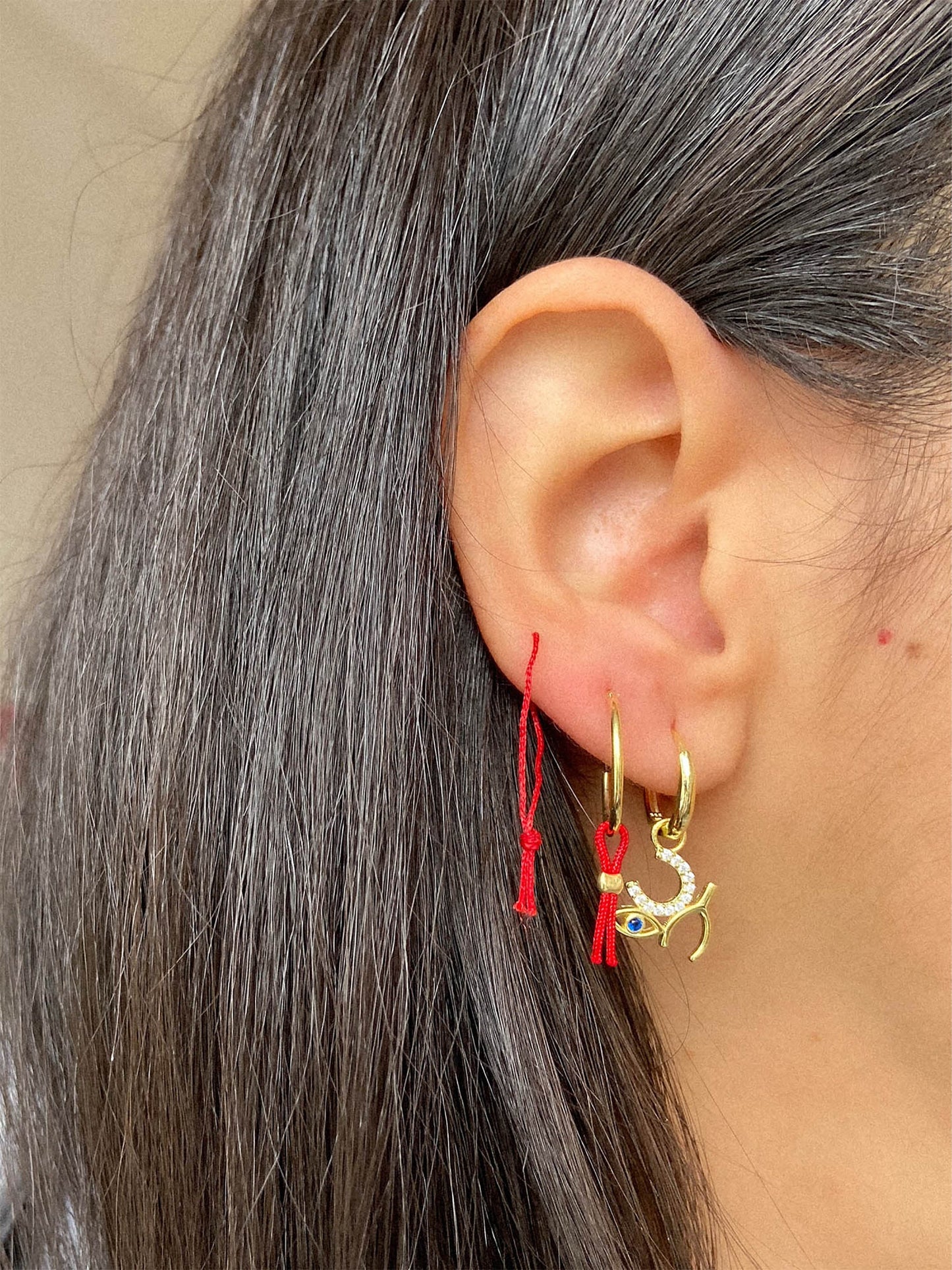 Hoop Earring with Red Luck String