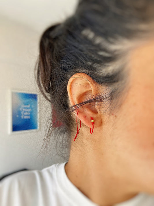 Red String Hoop Earring