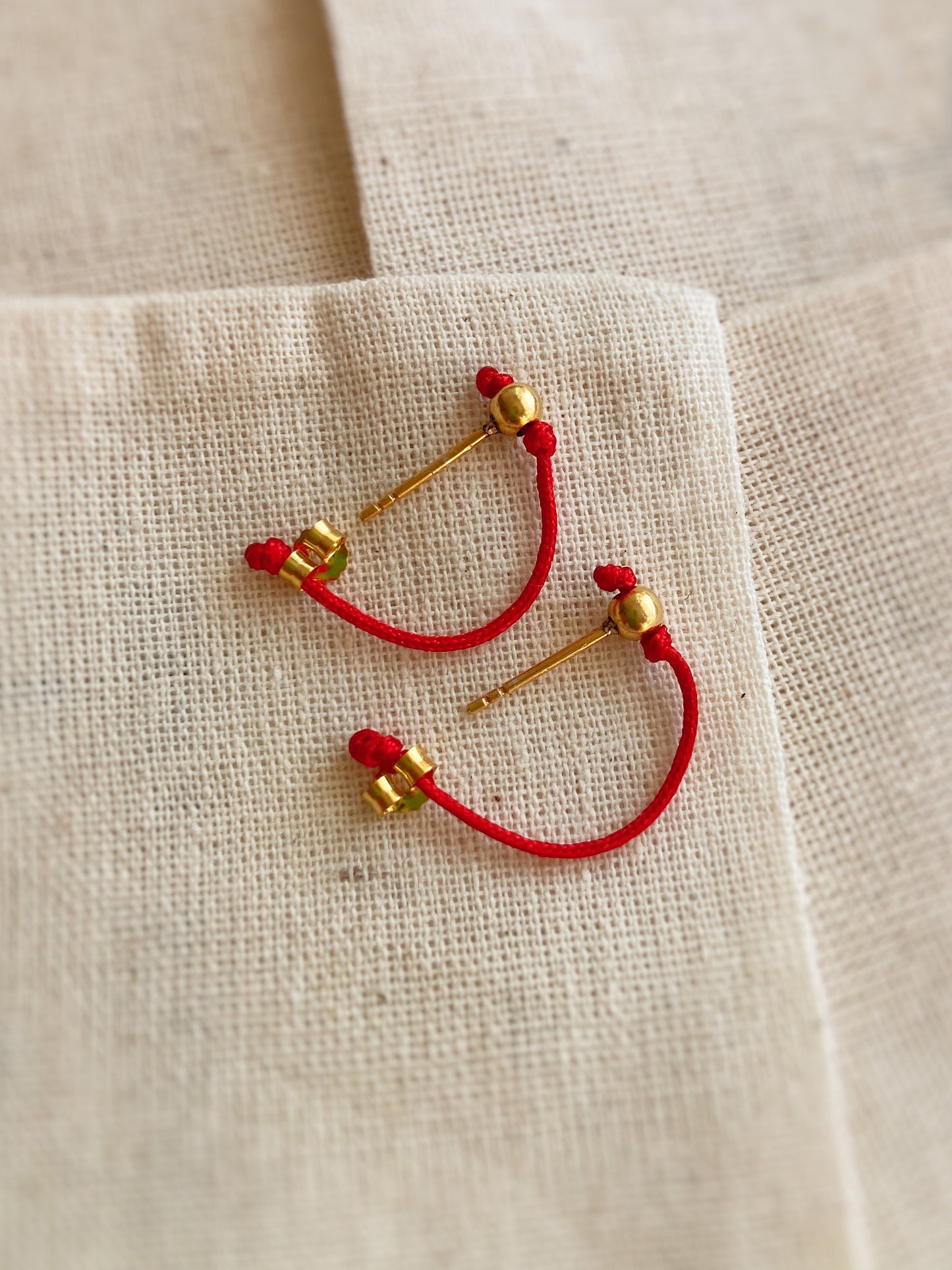 Red String Hoop Earring