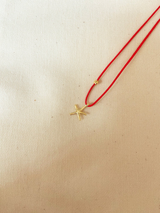 Minimal Starfish Red String Necklace