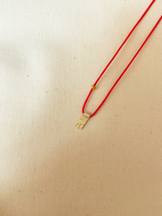 Rectangle Plate Red String Necklace