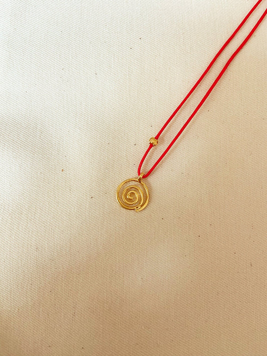 Minimal Spiral Red String Necklace