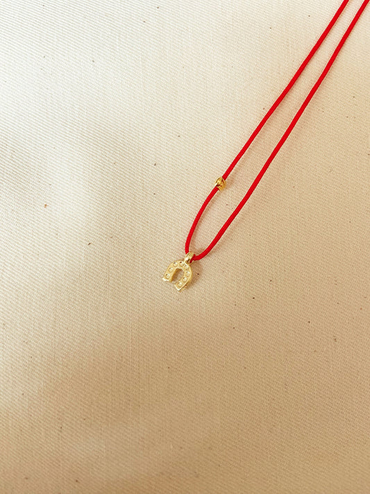 Minimal Horseshoe Red String Necklace