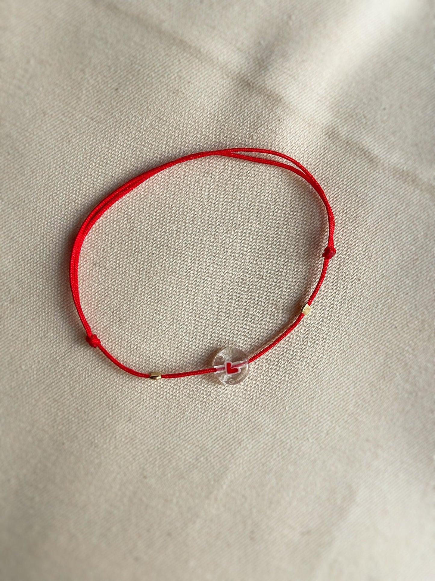 Glass Heart Bead Red String Bracelet