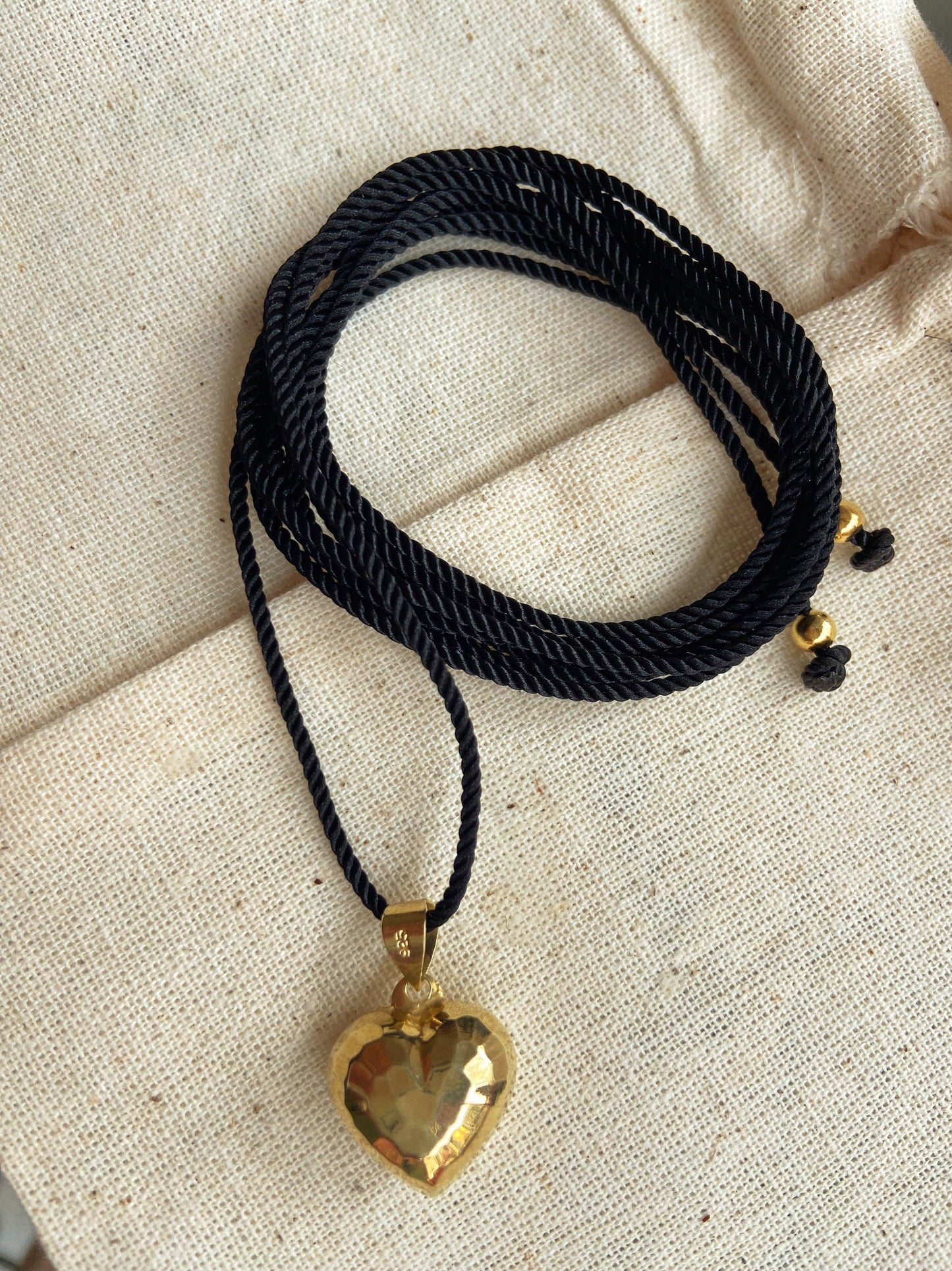 Long Red Cord Heart Necklace