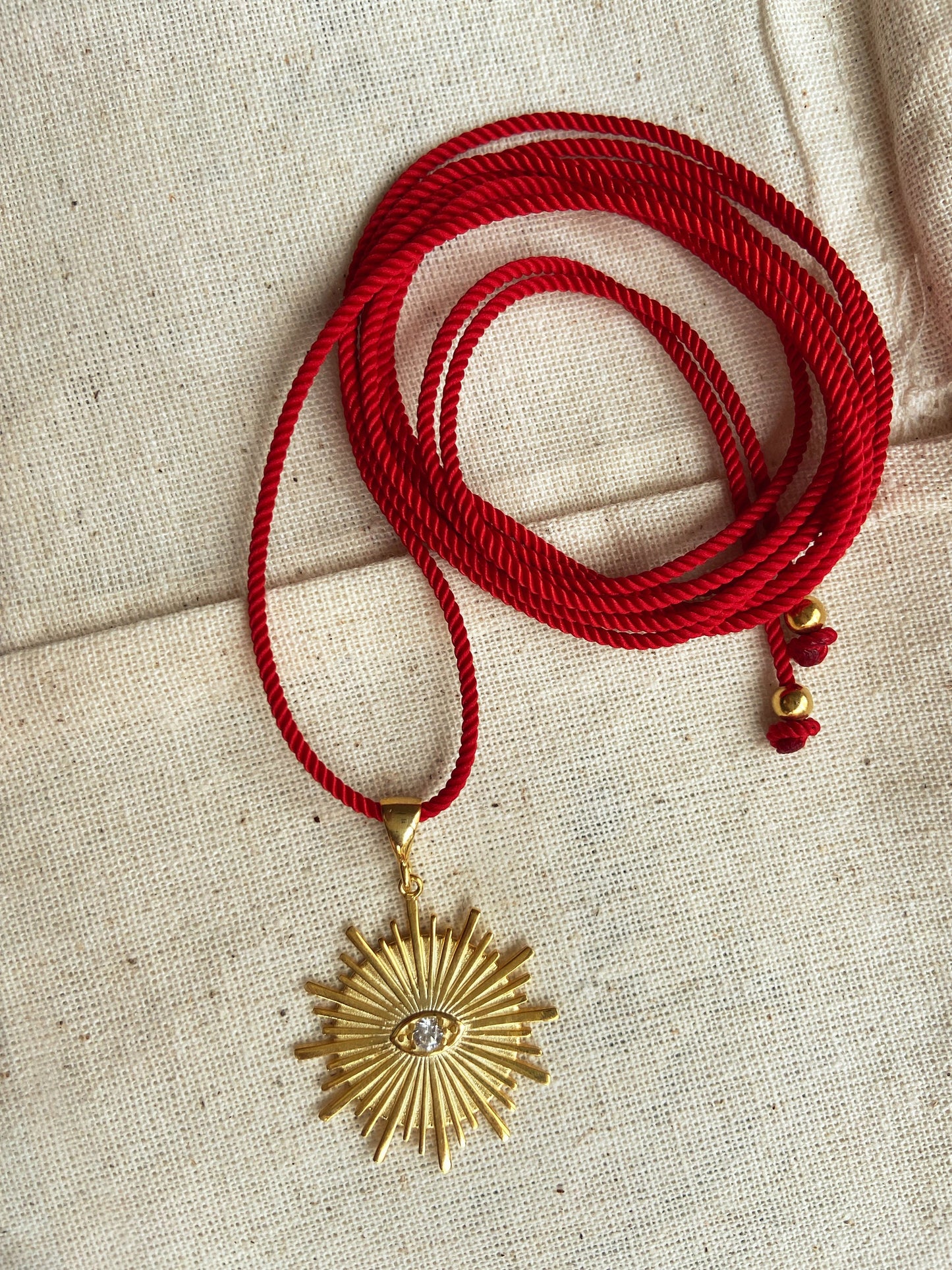 Long Red Cord Sun Necklace