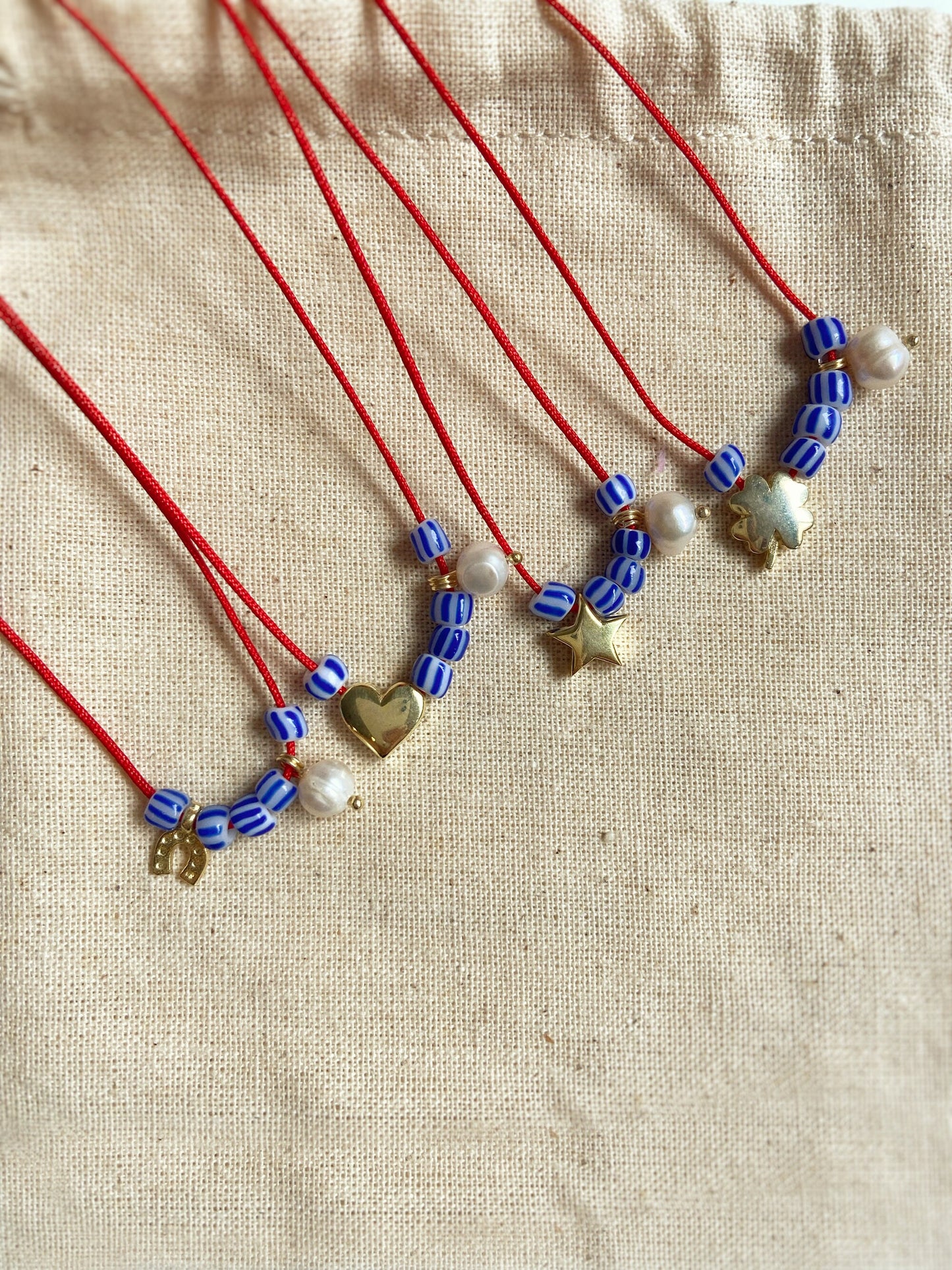 Stripe Bead Clover Necklace