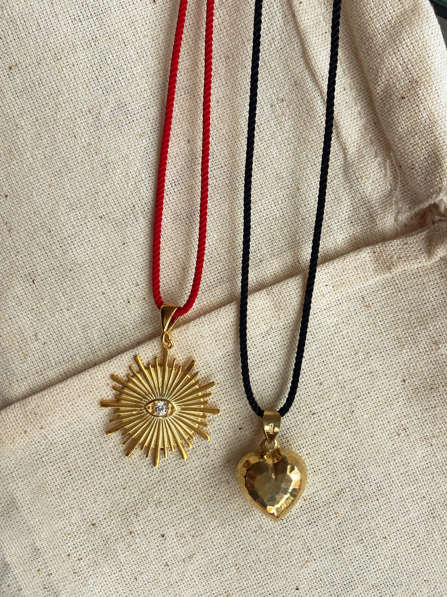 Long Red Cord Sun Necklace